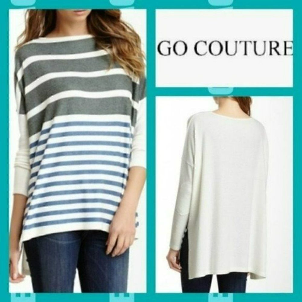 MSRP $128 Go Couture Printed Elbow Patch High/Low Sweater Women's Size Large